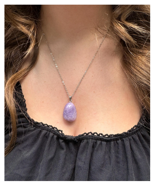 Natural Lepidolite Pendant with 20” Silver Necklace Chain Free Gift Wrap