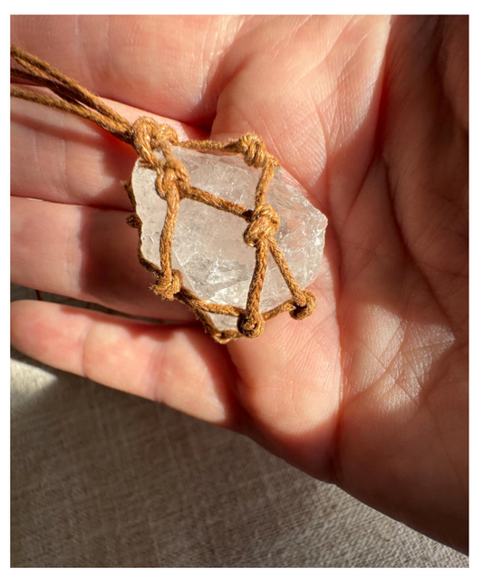 Raw Clear Quartz Crystal Pendant Natural Stone Necklace Braided Adjustable Cord Free Gift Wrap