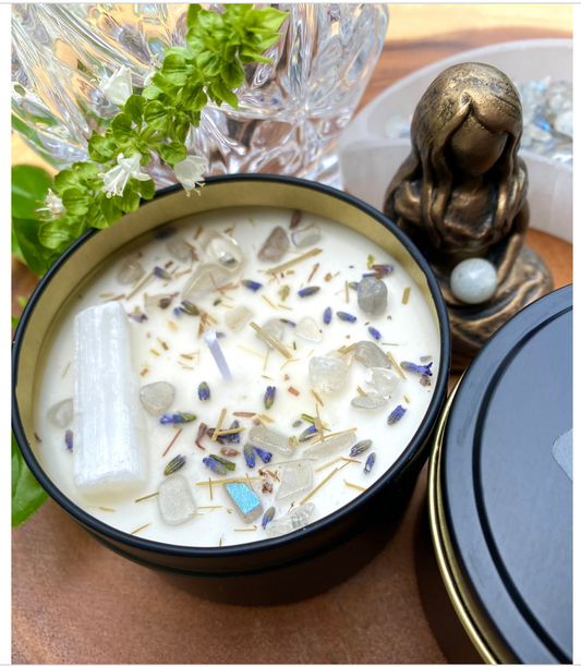 Moon Goddess Selene Ritual Candle Soy  Organic Essential Oils Crystal infused * Free Gift Wrap *Luna Intention Candle
